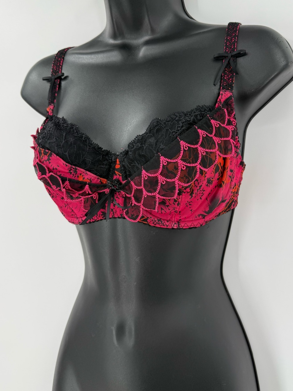 Aubade Paris Lace Floral Print Balconette Bra | Black Pink | 30B/C